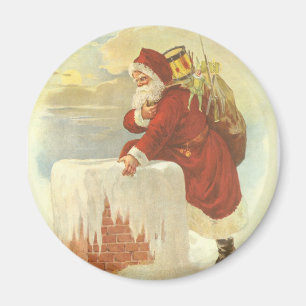 Vintage Christmas Victorian Santa Claus in Chimney Magnet