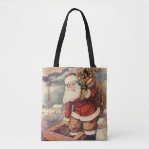 Vintage Christmas Victorian Santa Claus in Chimney Tote Bag