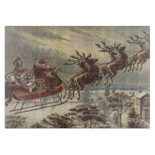 Vintage Christmas, Victorian Santa Claus in Sleigh Cutting Board
