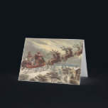 Vintage Christmas, Victorian Santa Claus in Sleigh Holiday Card<br><div class="desc">Vintage illustration Victorian Merry Christmas holiday design featuring Santa Claus in his sleigh with his reindeer delivering toys on Christmas Eve. Saint Nicholas flying through the sky over a town with houses in the light of the moon. By Thomas Nast.</div>