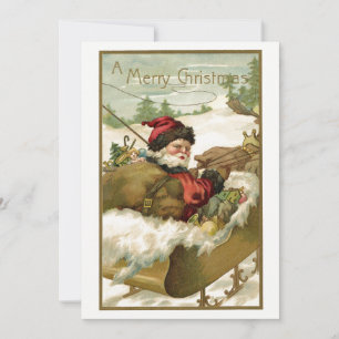 Vintage Christmas, Victorian Santa Claus in Sleigh Invitation