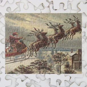 Vintage Christmas, Victorian Santa Claus in Sleigh Jigsaw Puzzle