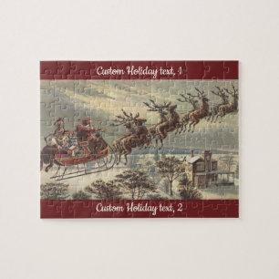 Vintage Christmas, Victorian Santa Claus in Sleigh Jigsaw Puzzle