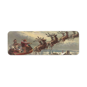 Vintage Christmas, Victorian Santa Claus in Sleigh Return Address Label