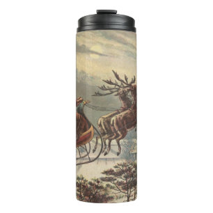 Vintage Christmas, Victorian Santa Claus in Sleigh Thermal Tumbler