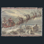 Vintage Christmas, Victorian Santa Claus in Sleigh Throw Blanket<br><div class="desc">Vintage illustration Victorian Merry Christmas holiday design featuring Santa Claus in his sleigh with his reindeer delivering toys on Christmas Eve. Saint Nicholas flying through the sky over a town with houses in the light of the moon. By Thomas Nast.</div>