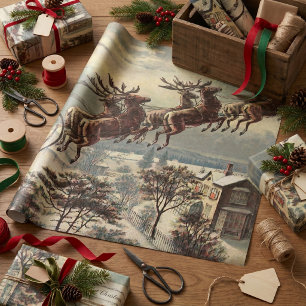 Vintage Christmas, Victorian Santa Claus in Sleigh Wrapping Paper