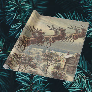 Vintage Christmas, Victorian Santa Claus in Sleigh Wrapping Paper