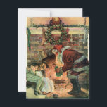 Vintage Christmas Victorian Santa Claus Invitation<br><div class="desc">Easy to customise Christmas Party Invitation. Just add your information! Vintage illustration Victorian Merry Christmas holiday image featuring a jolly Santa Claus delivering toys to two sleeping children by the fireplace on Christmas Eve. The little girl is getting a toy doll. A holly leaves wreath is hanging on the mantle...</div>