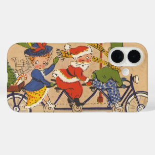 Vintage Christmas, Victorian Santa Claus on Bike iPhone 16 Case