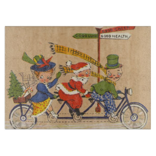 Vintage Christmas, Victorian Santa Claus on Bike Cutting Board