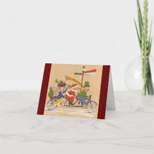 Vintage Christmas, Victorian Santa Claus on Bike Holiday Card