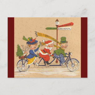 Vintage Christmas, Victorian Santa Claus on Bike Holiday Postcard