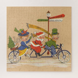 Vintage Christmas, Victorian Santa Claus on Bike Jigsaw Puzzle
