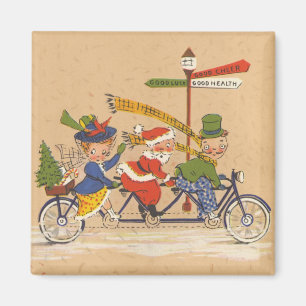 Vintage Christmas, Victorian Santa Claus on Bike Magnet