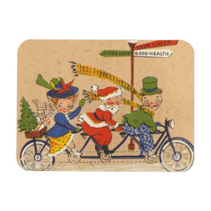 Vintage Christmas, Victorian Santa Claus on Bike Magnet