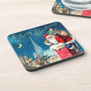Vintage Christmas Victorian Santa Claus on Chimney Coaster