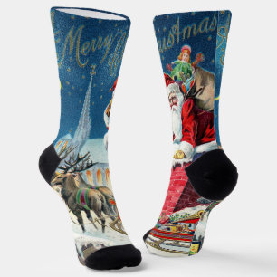 Vintage Christmas Victorian Santa Claus on Chimney Socks