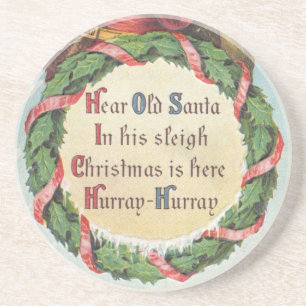 Vintage Christmas, Victorian Santa Claus on Wreath Coaster