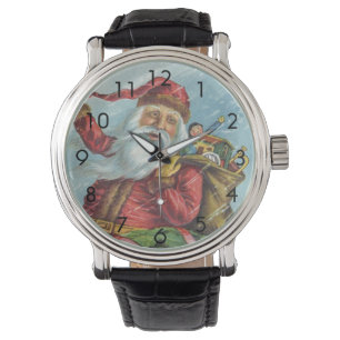 Vintage Christmas, Victorian Santa Claus on Wreath Watch