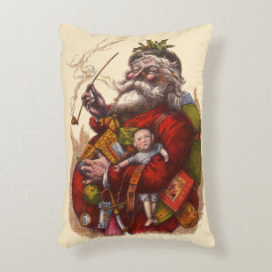 Vintage Christmas, Victorian Santa Claus Pipe Toys Decorative Cushion