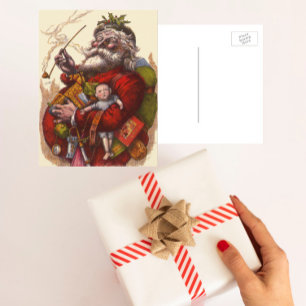 Vintage Christmas, Victorian Santa Claus Pipe Toys Holiday Postcard