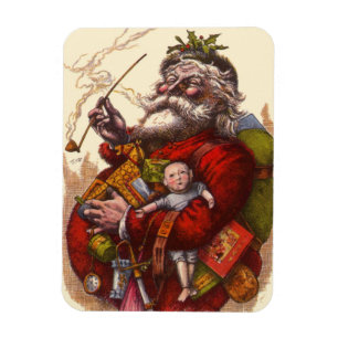 Vintage Christmas, Victorian Santa Claus Pipe Toys Magnet