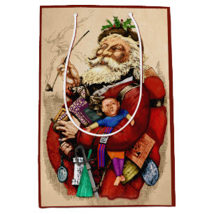 Vintage Christmas, Victorian Santa Claus Pipe Toys Medium Gift Bag