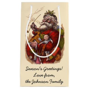 Vintage Christmas, Victorian Santa Claus Pipe Toys Small Gift Bag