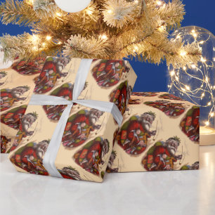Vintage Christmas, Victorian Santa Claus Pipe Toys Wrapping Paper