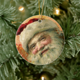 Vintage Christmas, Victorian Santa Claus Portrait Ceramic Tree Decoration