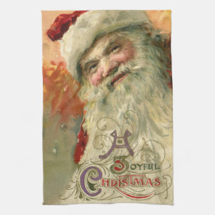 Vintage Christmas, Victorian Santa Claus Portrait Tea Towel