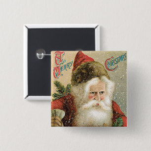 Vintage Christmas, Victorian Santa Claus with Pine 15 Cm Square Badge