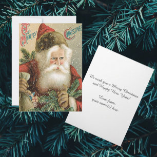 Vintage Christmas, Victorian Santa Claus with Pine Holiday Card