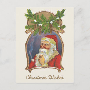 Vintage Christmas, Victorian Santa Claus with Pipe Holiday Postcard