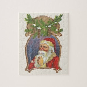 Vintage Christmas, Victorian Santa Claus with Pipe Jigsaw Puzzle