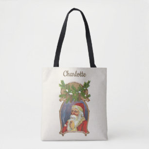 Vintage Christmas, Victorian Santa Claus with Pipe Tote Bag