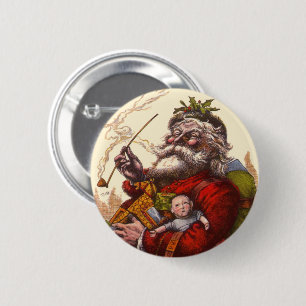 Vintage Christmas, Victorian Santa Claus With Toys 6 Cm Round Badge
