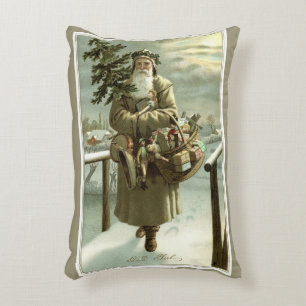 Vintage Christmas, Victorian Santa Claus with Toys Decorative Cushion