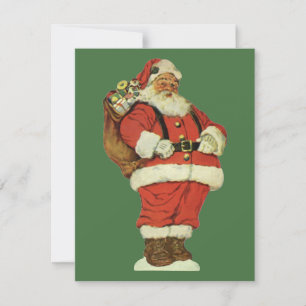 Vintage Christmas, Victorian Santa Claus with Toys Holiday Card