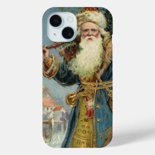 Vintage Christmas, Victorian Santa Claus with Tree iPhone 15 Case