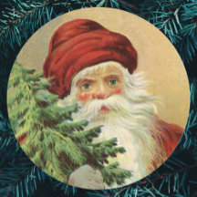Vintage Christmas, Victorian Santa Claus with Tree