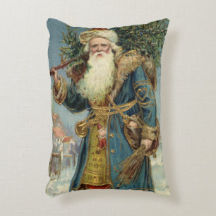 Vintage Christmas, Victorian Santa Claus with Tree Decorative Cushion