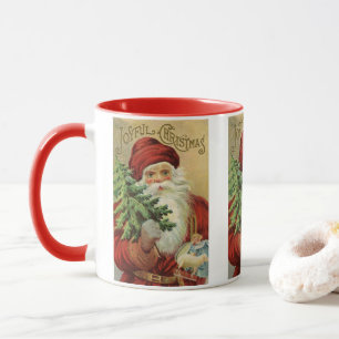 Vintage Christmas, Victorian Santa Claus with Tree Mug