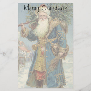 Vintage Christmas, Victorian Santa Claus with Tree Stationery