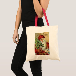 Vintage Christmas, Victorian Santa Claus with Tree Tote Bag