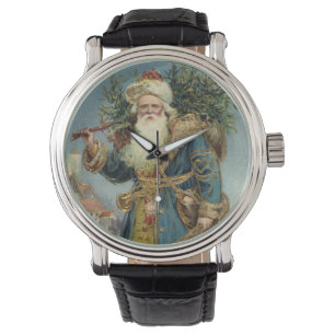 Vintage Christmas, Victorian Santa Claus with Tree Watch