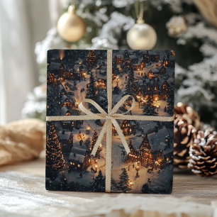 Vintage Christmas Village at Night  Wrapping Paper