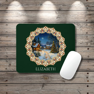 Vintage Christmas Village Doily Mouse Pad