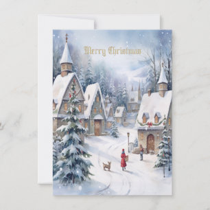 Vintage Christmas Village Holiday Greeting Card